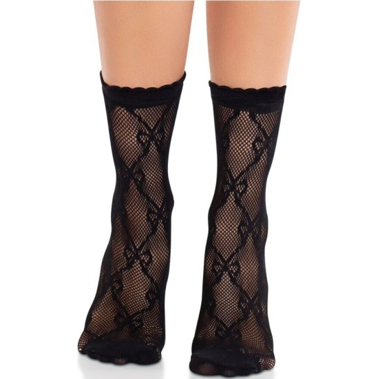 Leg Avenue Hosiery LEG AVENUE - BLACK LACE BOW LACE SOCKS