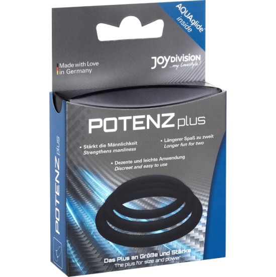 Joydivision Potenzduo POTENZ PLUS 3 JUODŲ ŽIEDŲ RINKINYS - S, M, L