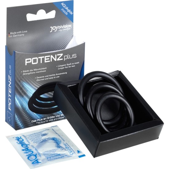 Joydivision Potenzduo POTENZ PLUS 3 JUODŲ ŽIEDŲ RINKINYS - S, M, L