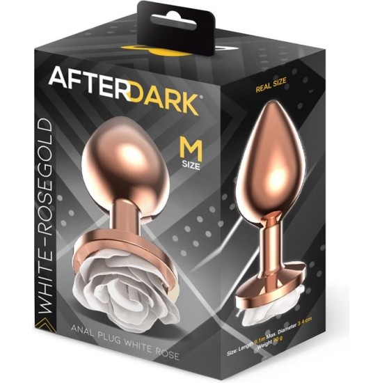Afterdark Rosegold Metal Anal Plug with White Rose Base - Size M