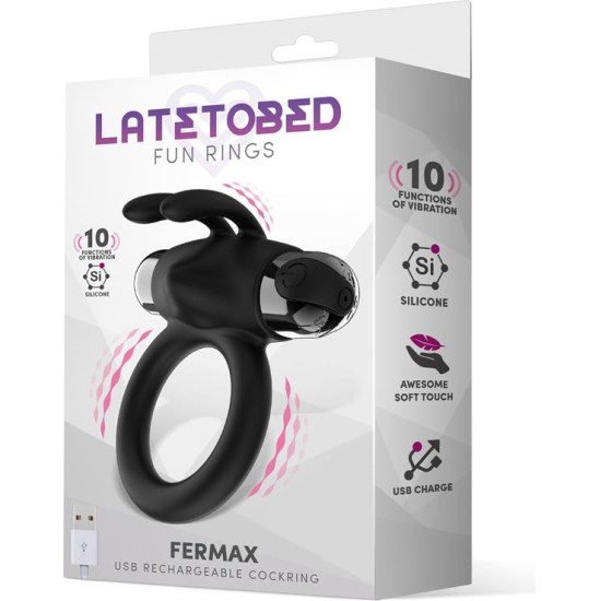 Latetobed Fermax Vibrating Ring with Rabbit USB Silicone Black