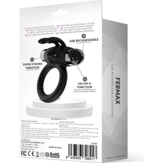 Latetobed Fermax Vibrating Ring with Rabbit USB Silicone Black