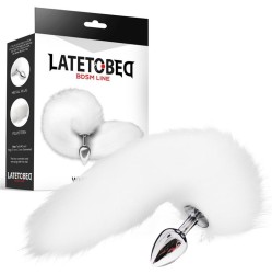 Latetobed Bdsm Line Metal Butt Plug with Foxy Tail Velvet Touch 40 cm White