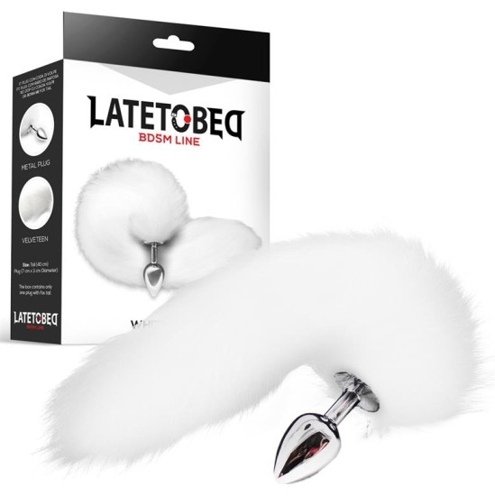 Latetobed Bdsm Line Metal Butt Plug with Foxy Tail Velvet Touch 40 cm White