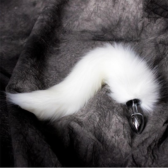 Latetobed Bdsm Line Metal Butt Plug with Foxy Tail Velvet Touch 40 cm White