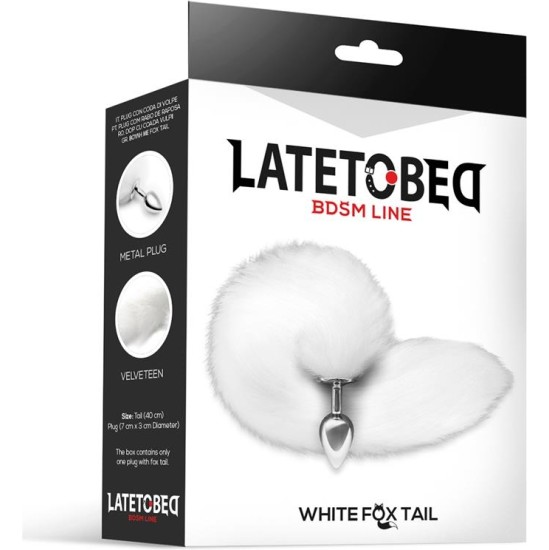 Latetobed Bdsm Line Metal Butt Plug with Foxy Tail Velvet Touch 40 cm White