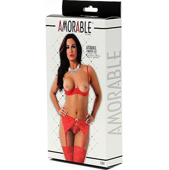 Amorable 5 Pieces Set with Open Bra Red