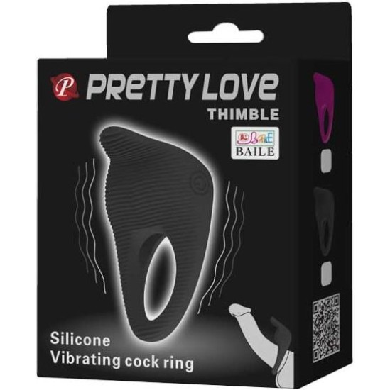 Prettylove Vibrating Cock Ring Thimble Black