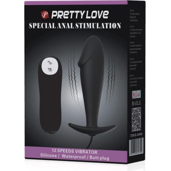 Prettylove Anal Plug Black with Remote Control