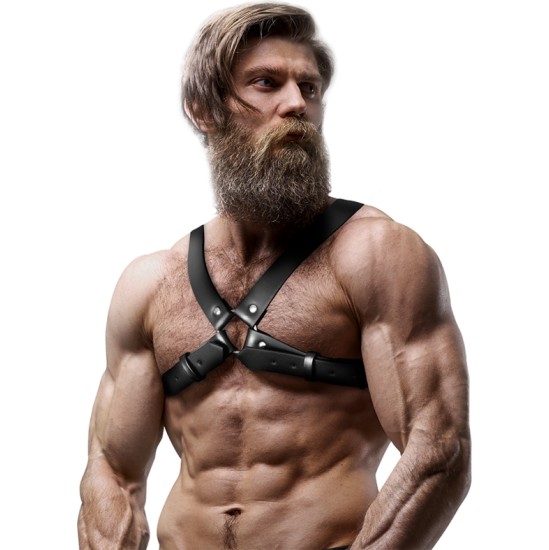 Fetish Submissive Attitude MENS ADJUSTABLE ECO-LEATHER CROSS CHEST BULLDOG HARNESS