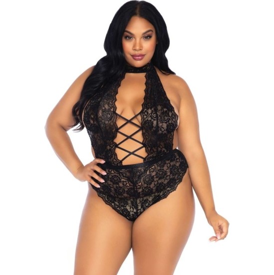 Leg Avenue Teddies LEG AVENUE - FLORAL LACE CROTHLESS TEDDY PLUS SIZE