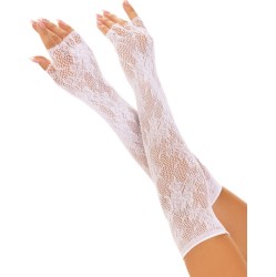 Leg Avenue Hosiery LEG AVENUE - FLORAL NETWORK FINGERLESS GLOVES WHITE