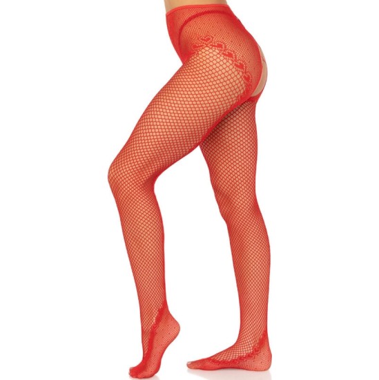 Leg Avenue Hosiery LEG AVENUE - CROTCHLESS FISHNET STOCKINGS RED