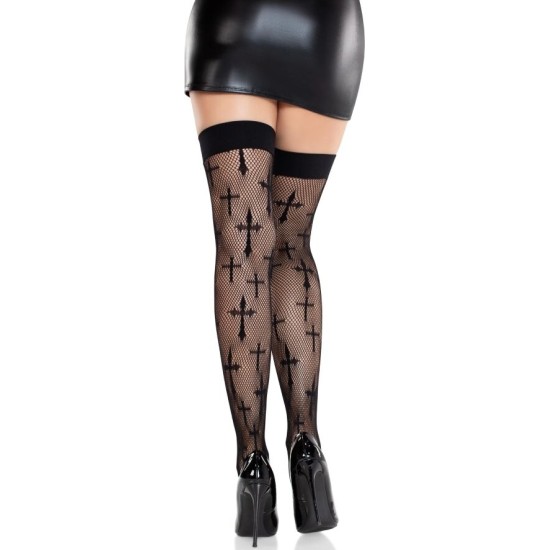 Leg Avenue Hosiery LEG AVENUE - WORSHIP ME LACE STOCKINGS BLACK