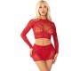 Leg Avenue Dresses LEG AVENUE - SHINY NET CROP + MINI SKIRT RED