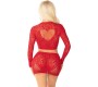 Leg Avenue Dresses LEG AVENUE - SHINY NET CROP + MINI SKIRT RED