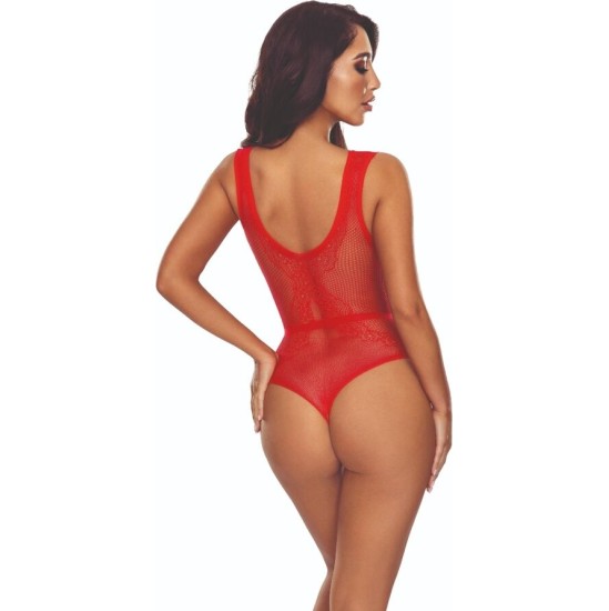 Passion Woman Bodystockings PASSION - BS115 BODYSTOCKING GRID RED