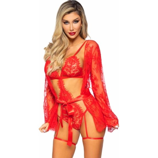 Leg Avenue Sets LEG AVENUE - 86123 TEDDY + GARTER ROBE SET RED SIZE M