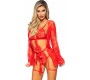 Leg Avenue Sets LEG AVENUE - 86123 TEDDY + GARTER ROBE SET RED SIZE M