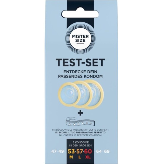 Mister Size TEST SET 3 DIFFERENT SIZED CONDOMS + MEASURING TAPE