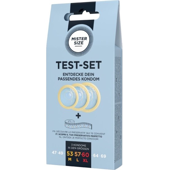 Mister Size TEST SET 3 DIFFERENT SIZED CONDOMS + MEASURING TAPE