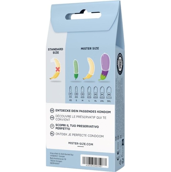 Mister Size TEST SET 3 DIFFERENT SIZED CONDOMS + MEASURING TAPE