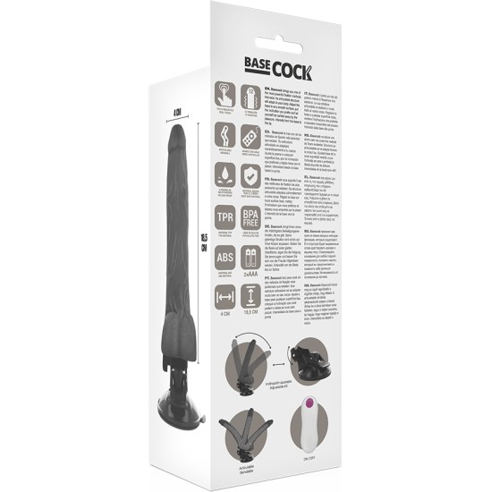 Basecock Reālistisks vibrators ar pulti melns 18,5 CM