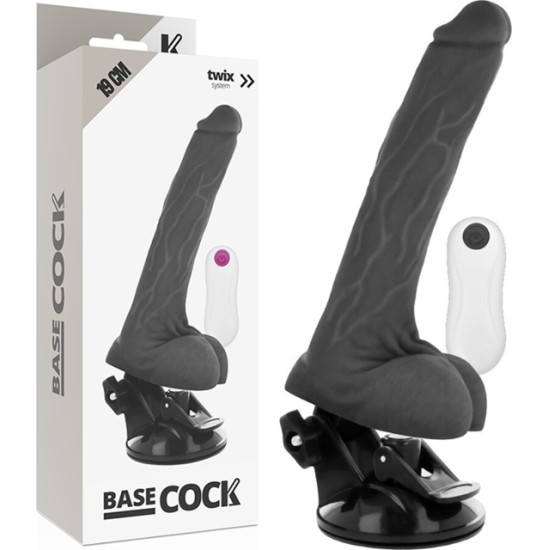 Basecock Reālistisks vibrators ar pulti melns 19 CM