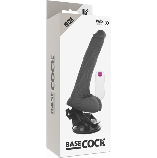 Basecock Reālistisks vibrators ar pulti melns 19 CM