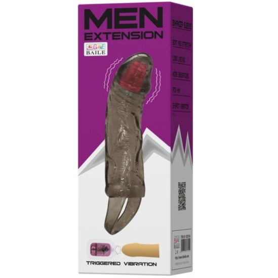 Baile For Him MEN EXTENSION VIBRATING COVER FOR PENIS WITH STRAP FLESH 13.5 CM