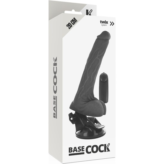 Basecock Reālistisks vibrators ar pulti un sēkliniekiem melns 20 CM