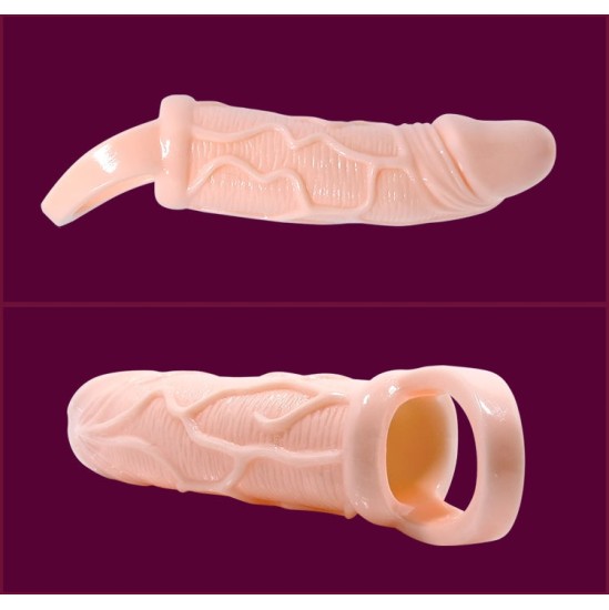 Baile For Him MEN EXTENSION VIBRATING COVER FOR PENIS WITH STRAP FLESH 13.5 CM