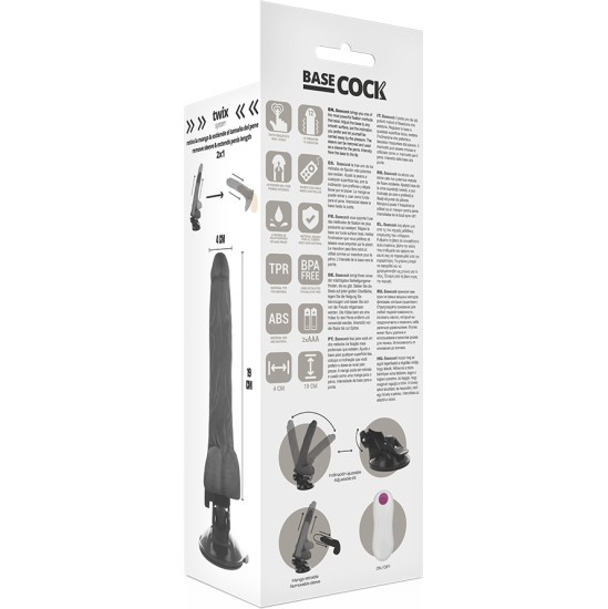 Basecock Reālistisks vibrators ar pulti melns 19 CM