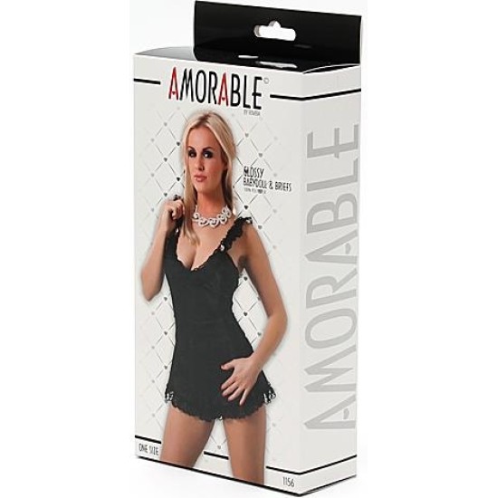Amorable Babydoll and Briefs Black One Size
