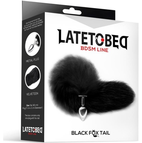 Latetobed Bdsm Line Metal Butt Plug Foxy Tail Velvet Touch 40 cm Black