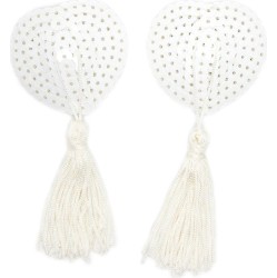 Latetobed Bdsm Line Sequin Nipple Cover with Tassel White
