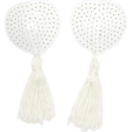 Latetobed Bdsm Line Sequin Nipple Cover with Tassel White