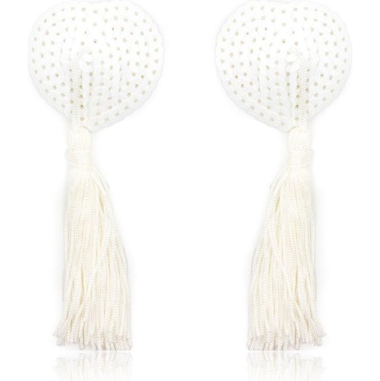 Latetobed Bdsm Line Sequin Nipple Cover with Tassel White