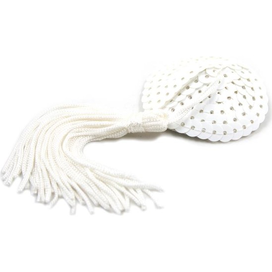 Latetobed Bdsm Line Sequin Nipple Cover with Tassel White