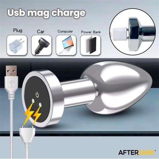 Afterdark Dimpor Chrome Anal Plug with Vibration and Magnetic USB Size M