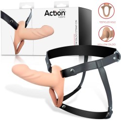 Action Strap-On with Hollow Dildo Premium Silicone Size S Flesh