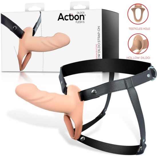 Action Strap-On with Hollow Dildo Premium Silicone Size S Flesh