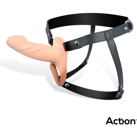 Action Strap-On with Hollow Dildo Premium Silicone Size S Flesh