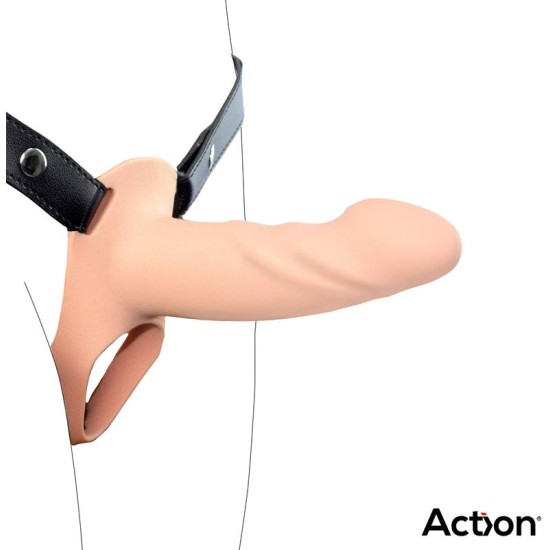 Action Strap-On with Hollow Dildo Premium Silicone Size S Flesh