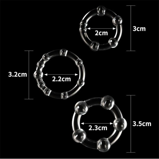 Lovetoy Pack of 3 Penis Ring Power Plus Triple Clear