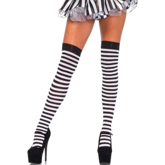 Leg Avenue Hosiery LEG AVENUE - BLACK/WHITE STRIPED HIGH SOCKS