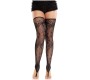 Leg Avenue Hosiery LEG AVENUE - FLORAL LACE FOOTLESS STOCKINGS BLACK