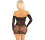 Leg Avenue Dresses LEG AVENUE - OFF-SHOULDER LONG-SLEEVED MESH MINI DRESS BLACK