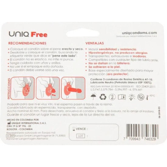 Uniq FREE LATEX FREE CONDOMS WITH PROTECTIVE RING 3 UNITS