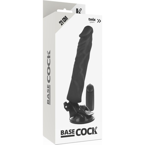 Basecock Reālistisks vibrators ar pulti melns 21 CM